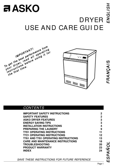 asko t701 dryer belt pdf manual